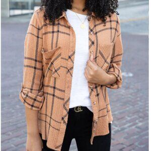 Grace & Lace Favourite Button Up Plaid Relaxed Long Sleeve - Size XXS in Whisky